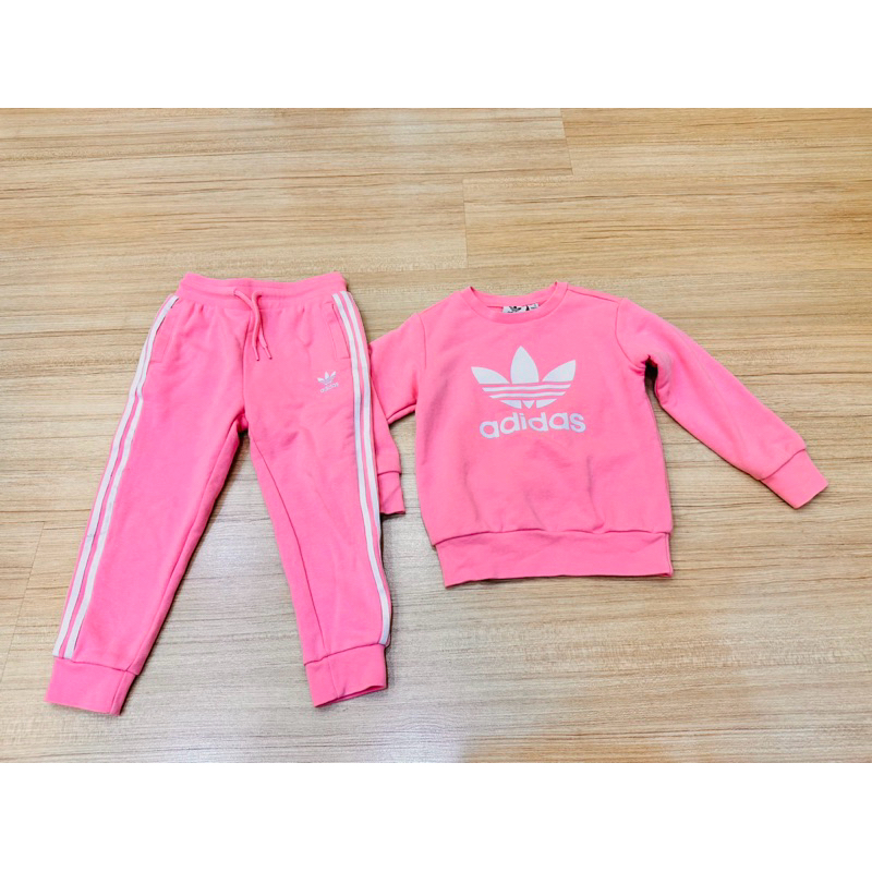 Adidas 愛迪達女童粉色長袖套裝