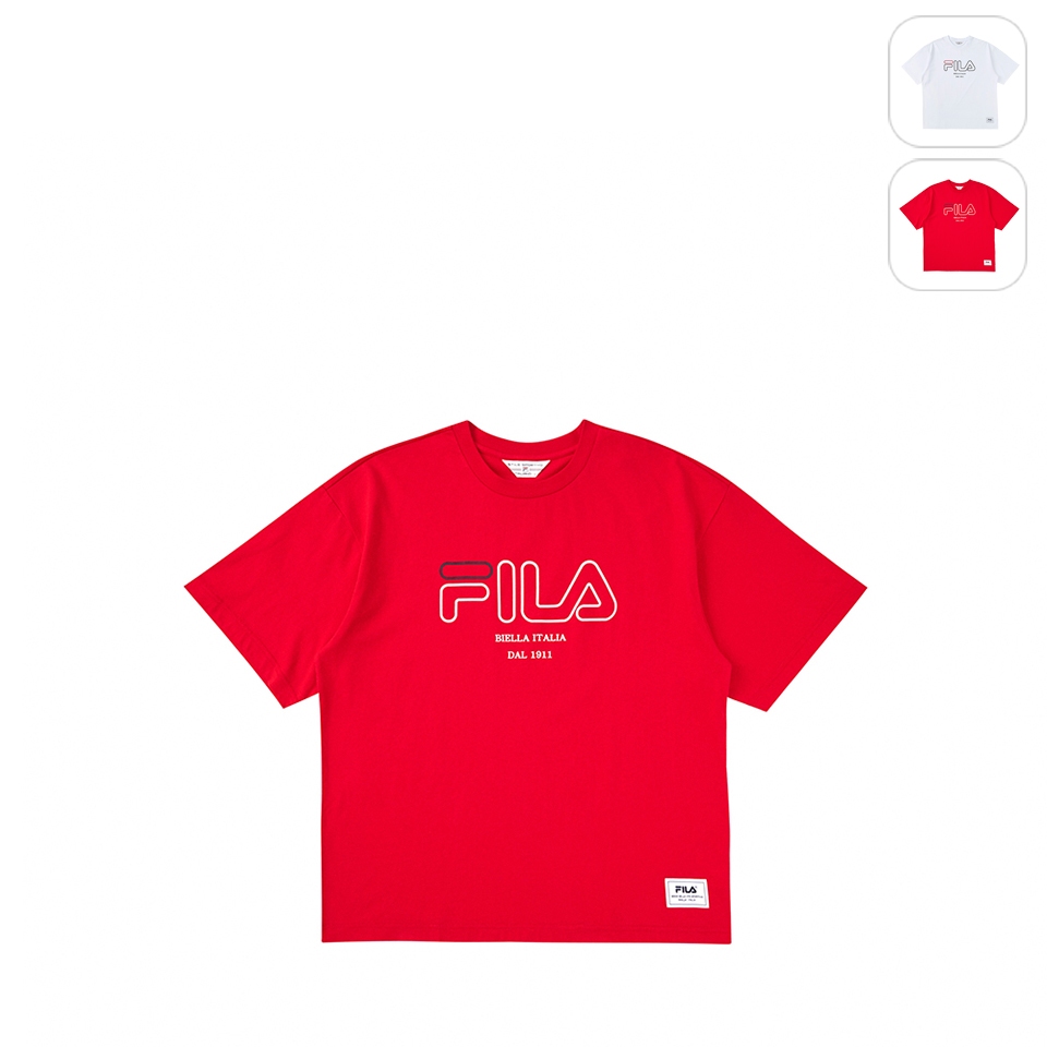 【FILA】中性 短袖 純棉 運動圓領T恤-紅色 1TEX-1460-RD