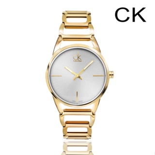 【Calvin Klein 凱文克萊】CK 金殼 白面 簡約簍空鏈帶腕錶(K3G23526)