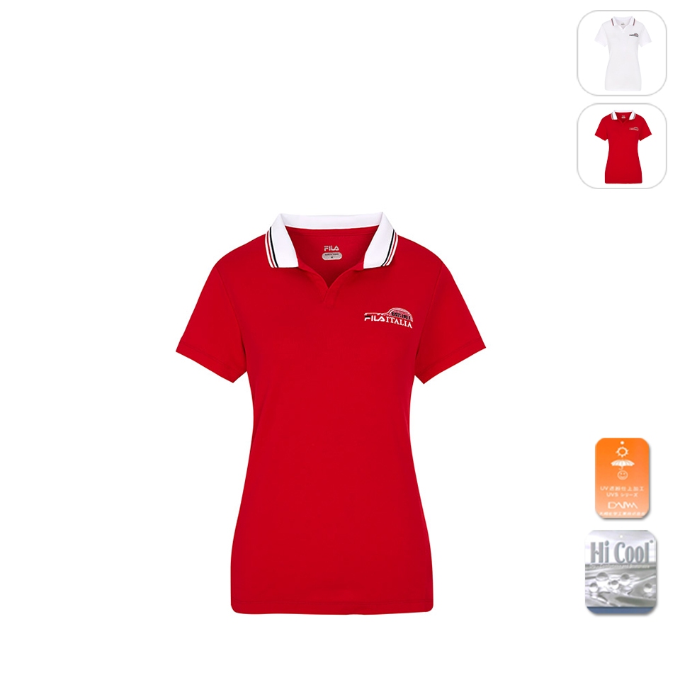 【FILA】女性 短袖 抗UV 吸濕排汗 運動POLO衫-紅色 5POX-1013-RD
