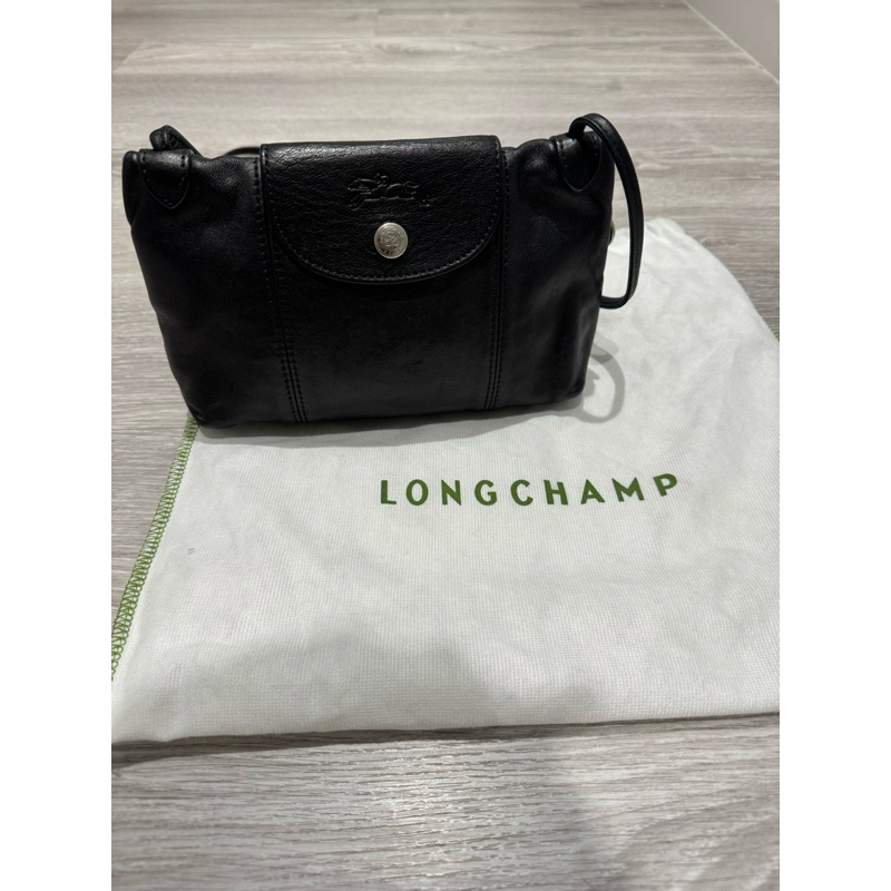 二手出清 Longchamp 小羊皮郵差包 黑色