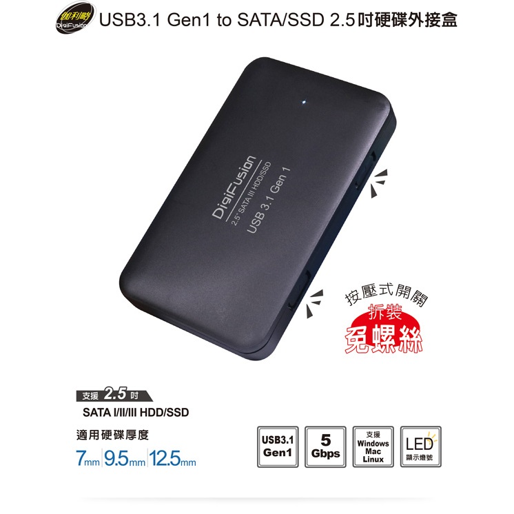 伽利略 USB3.1 Gen1 to SATA/SSD 2.5" (HD332U31) 硬碟外接盒