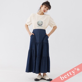 betty’s貝蒂思(31)腰鬆緊蛋糕牛仔長裙(牛仔藍)