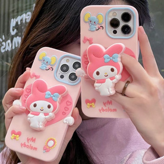 一體伸縮支架卡通美樂蒂新iPhone16 15 14 Promax手機殼高階感矽膠女防摔11蘋果13 Pro 12保護套