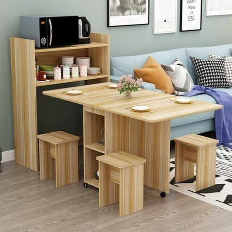 🔥限時免運🔥 北歐摺疊餐桌 家用 多功能小戶型桌子 可移動伸縮長方形桌子 吃飯桌 餐邊櫃組合桌椅