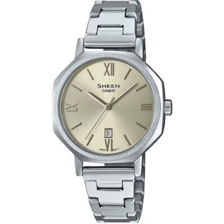 ∣聊聊可議∣CASIO 卡西歐 SHEEN 文青風格 八角形鍊帶女錶-金 SHE-4554D-9A