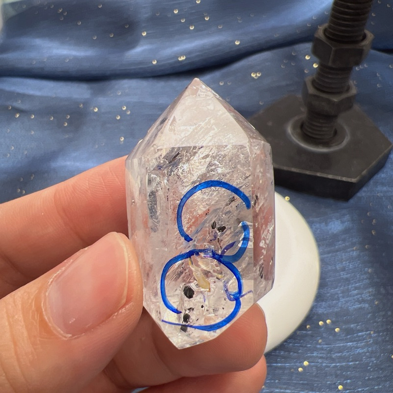 閃靈水晶帶水膽流沙天然水晶能量水晶（已打磨）-418