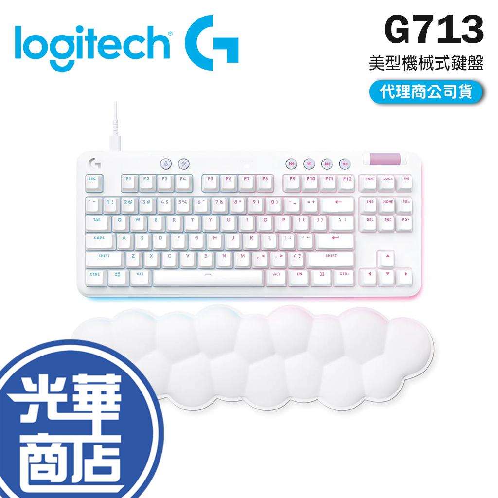 【登錄送】Logitech 羅技 G713 茶軸/紅軸 美型炫光機械式鍵盤 手托 有線鍵盤 白色 Type-C 鍵盤