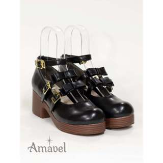 【台灣正規代理】Amavel ❘ Dual ribbon wood-sole pumps ❘ 雙絲帶仿木鞋底跟鞋