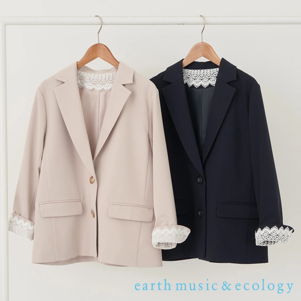 earth music&amp;ecology 鏤空蕾絲拼接西裝外套(1N41L0Y0400)