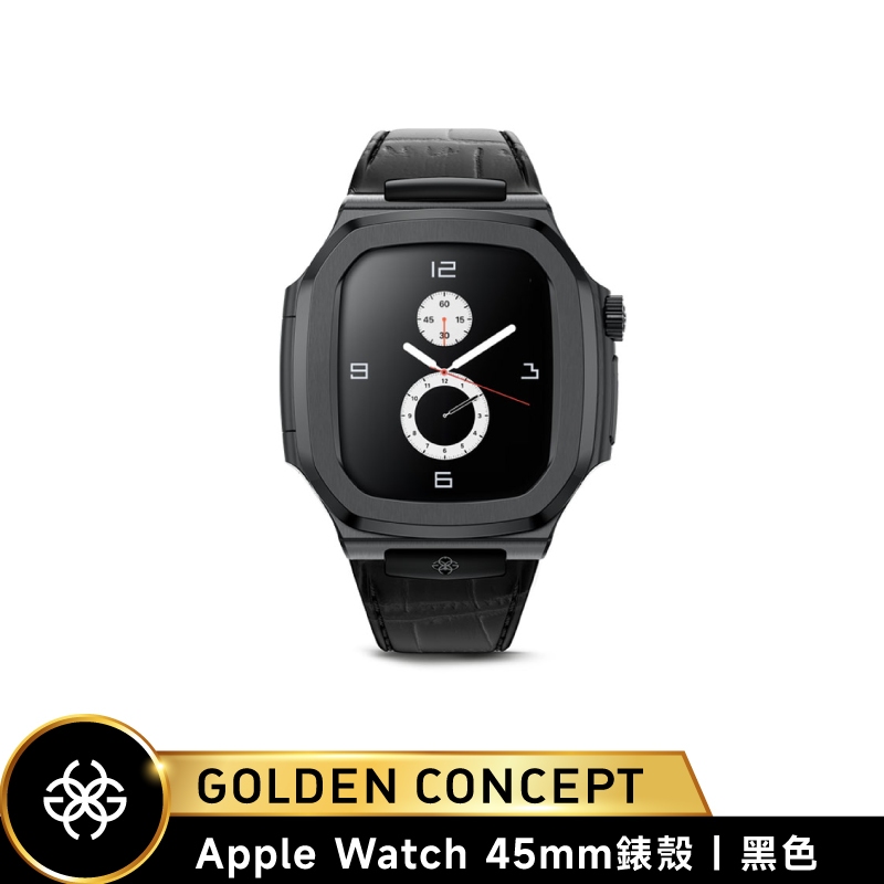 Golden Concept Apple Watch 45mm 黑錶框 黑皮革錶帶 WC-ROL45-BK-BK