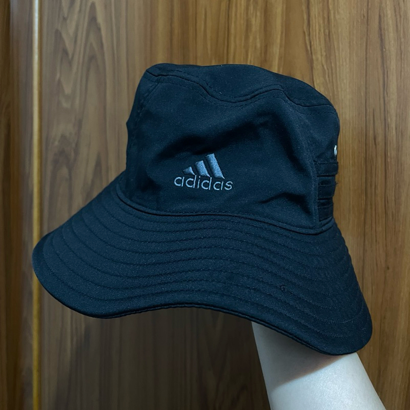 二手99新 好市多 Adidas 抽繩 漁夫帽 遮陽帽 登山帽 黑色