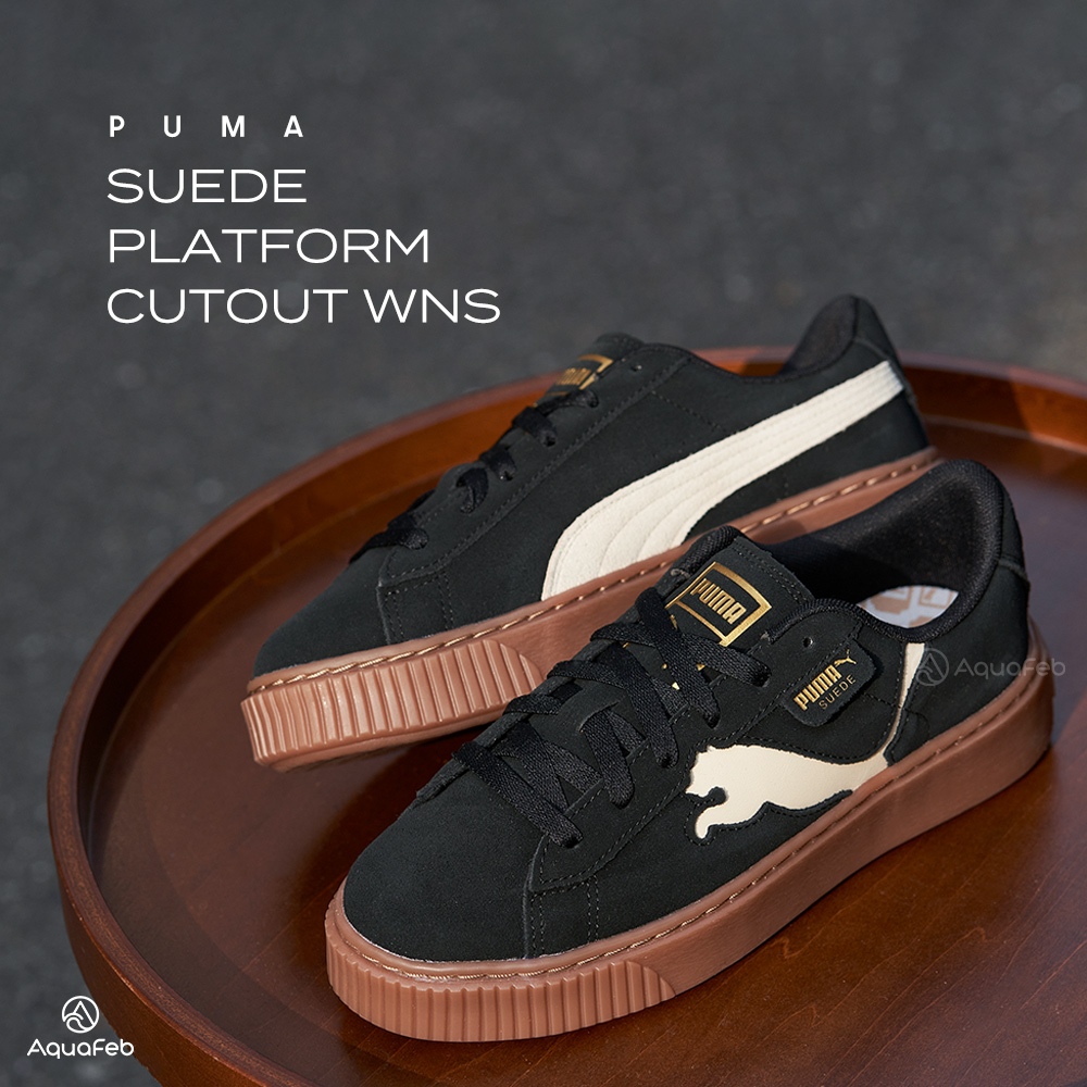 Puma Suede Platform Cutout Wns 女鞋 黑色 麂皮 微厚底 休閒鞋 復古鞋 39723301