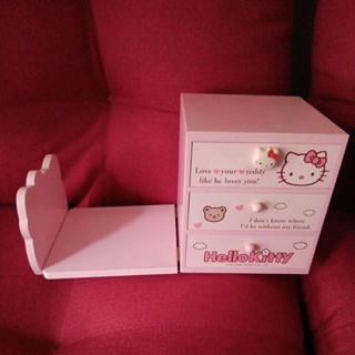 早期2006年 三麗鷗 Hello Kitty 書擋置物櫃 收納櫃 桌上型收納盒 木製置物盒 絕版珍藏 老時光 老物