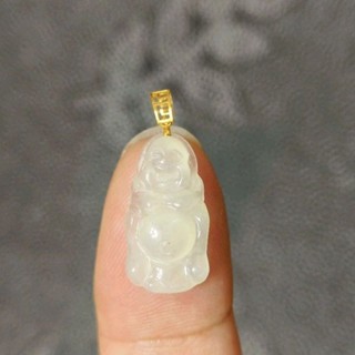 玉貴人…天然純黃k金 冰種放光小小彌勒佛翡翠玉墜，特價.