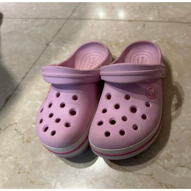 「二手正品」CROCS卡駱馳 女童拖鞋 粉紅 兒童拖鞋  包頭拖鞋 「尺寸C11約17.4Cm」