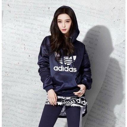 vivi2014246保留 7度c 運動品牌 ADIDAS 緞面光澤 三葉草大LOGO連帽上衣  女款