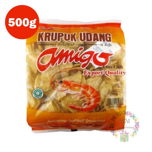 印尼 ALOHA Krupuk Udang Amigo Extra Chili 辣味生蝦餅(小片) 500g