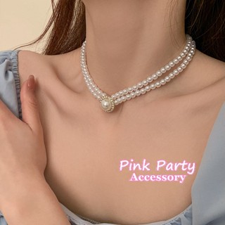 【項鍊】法式時尚 雙層珍珠項鍊 鎖骨鍊 頸鍊 短項鍊 PinkParty❤韓系飾品 新娘秘書 新娘飾品