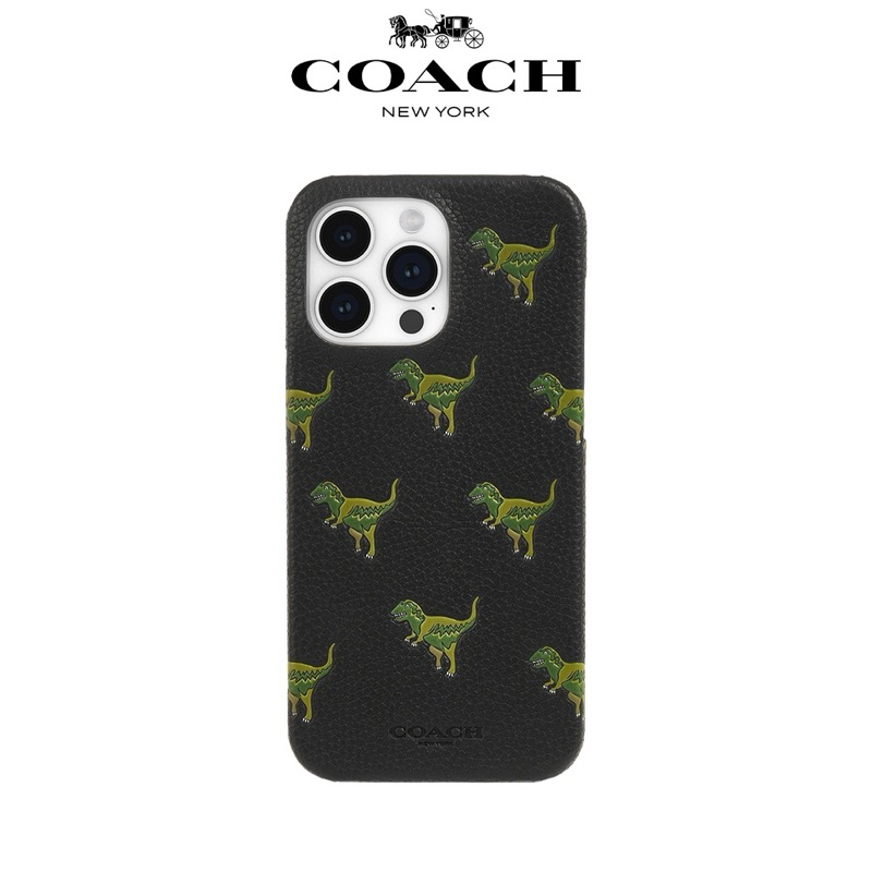 【COACH】iPhone 15PRO MAX系列 真皮手機殼 小恐龍