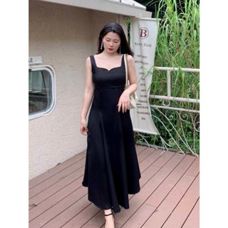 佰分佰/100kg內可穿/大尺碼女裝/夏裝/法式吊帶裙/赫本風/黑裙/收腰/修身/顯瘦/a字長裙/連身裙/女生洋裝