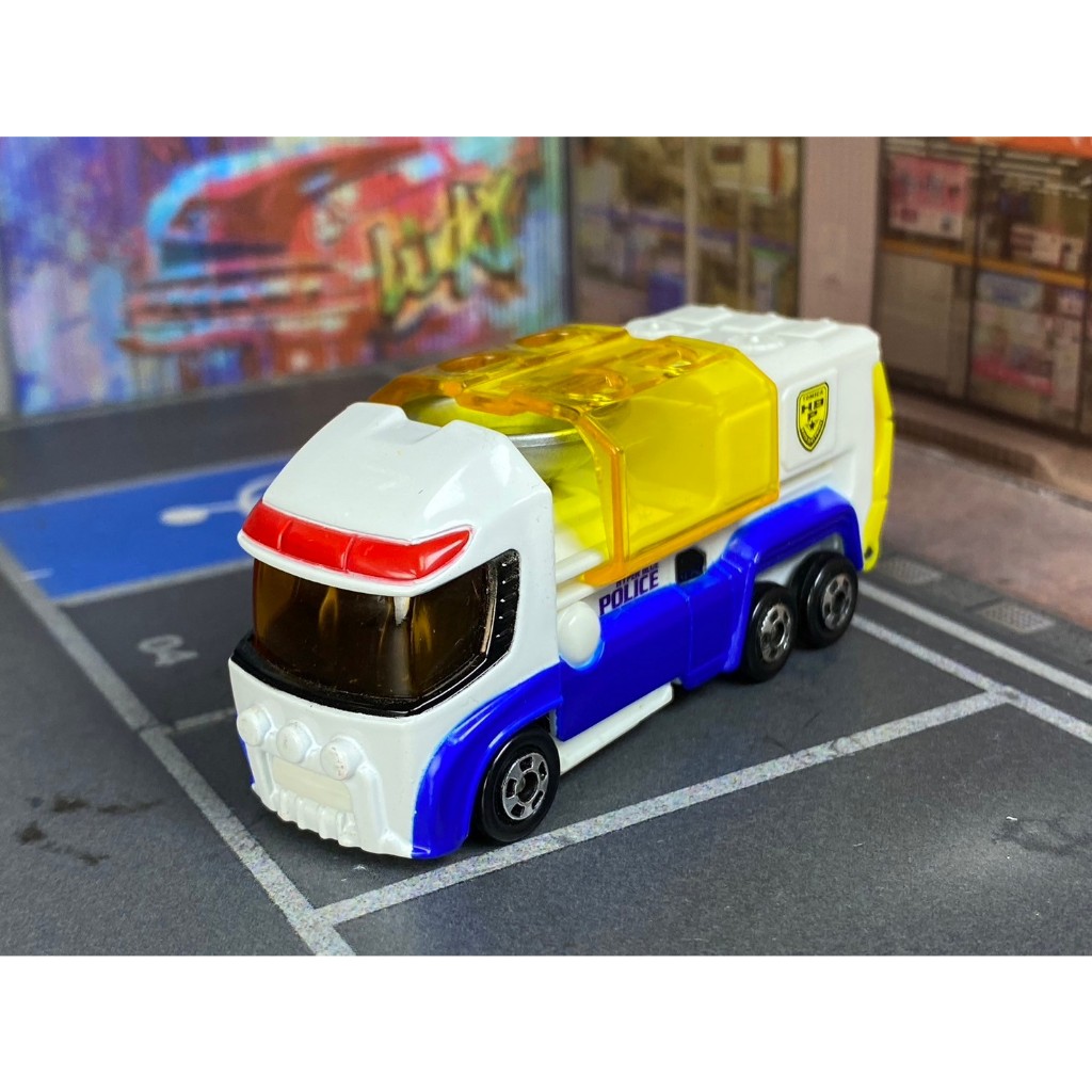 TOMICA-A17-無盒戰損-HBP特警隊 衛星廣播基地車-白藍