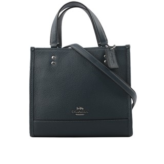 COACH Dempsey Tote 22 銀字荔枝皮革二用托特包(單寧藍) CO971 SVDE