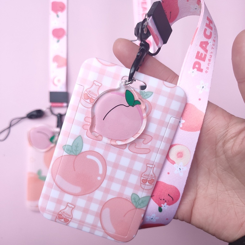 ⭐台灣現貨⭐卡通桃子水果造型 滑蓋卡套 證件套 識別證 捷運卡 游悠卡 學生證 證件套