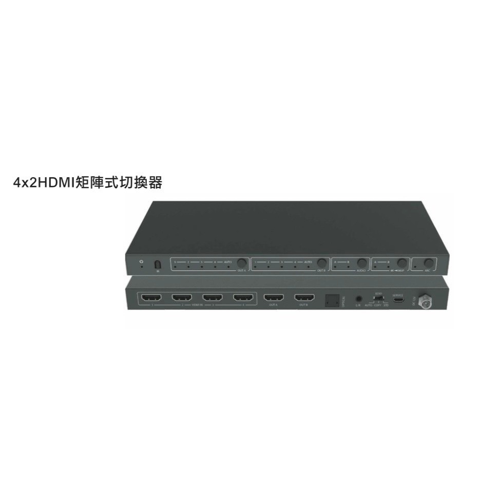 KVM專賣--HDMI2-0402ARC 4x2HDMI矩陣式切換器/4進2出/支援ARC聲音回傳功能/凱文智慧影音