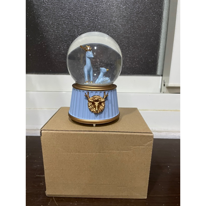 小鹿飄雪水晶球造型藍色音樂盒交換禮物情人節