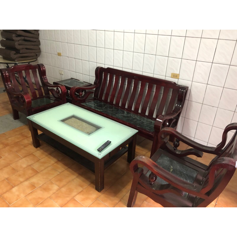 絕版 中古 復古 綠色大理石 組椅 石頭 紫檀木 沙發 三人座 單人座 茶几