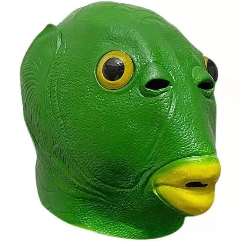 搞怪魚頭 綠魚頭 台灣現貨 萬聖節面具 cosplay 可愛搞怪面具 綠頭魚 魚頭套