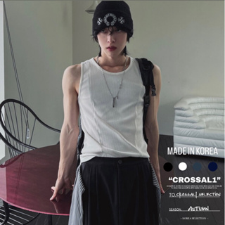 【CROSSAL1】韓國代購🇰🇷 雙縫線彈力背心 素面 反縫線 彈力背心 內搭背心 歐美 素色 直條紋 圓領 背心
