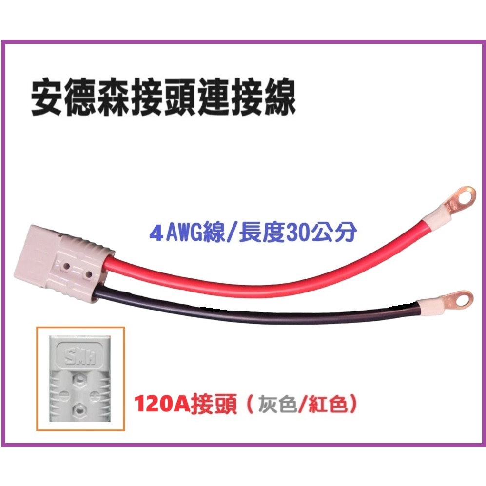 【現貨】安德森 120A 接頭帶線連接器 30公分 大電流 逆變器快拆接頭 4AWG 含接線端子 充電 150A銅開口鼻