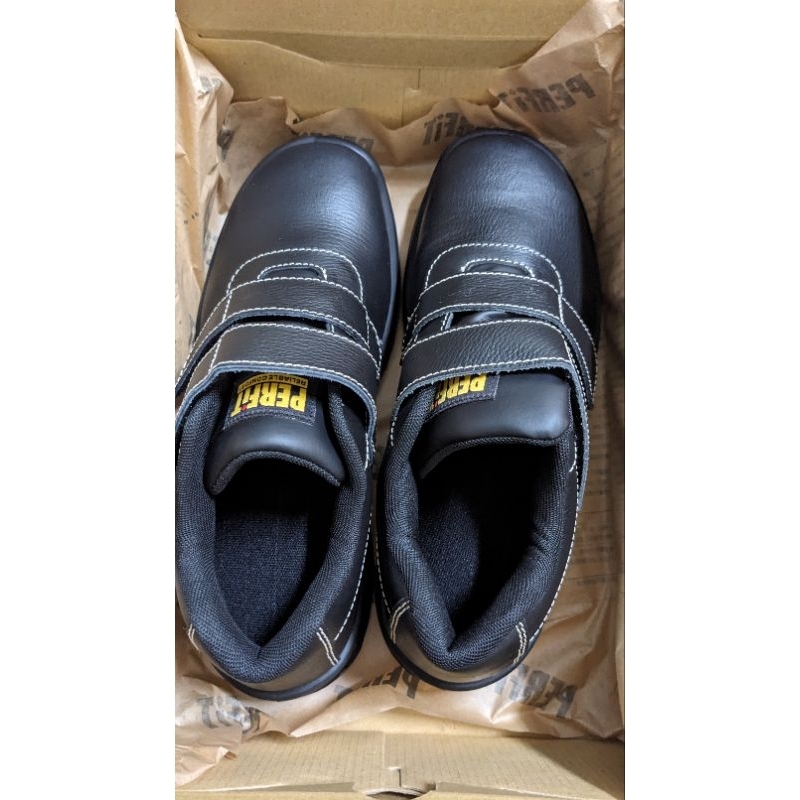 Perfit護特橡膠底安全鞋頭層牛皮黑面藍底黏貼式易穿脫41EU26CM8US台灣製造 全新