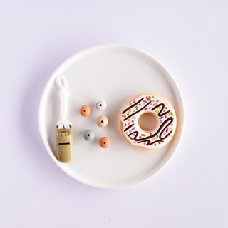 臺灣 pink and blue 17CM DIY 甜甜圈 固齒器固齒器+奶嘴鏈 (需自行串珠)