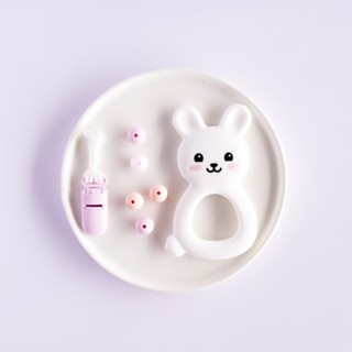 臺灣 pink and blue 17CM DIY 兔子固齒器固齒器+奶嘴鏈 (需自行串珠)