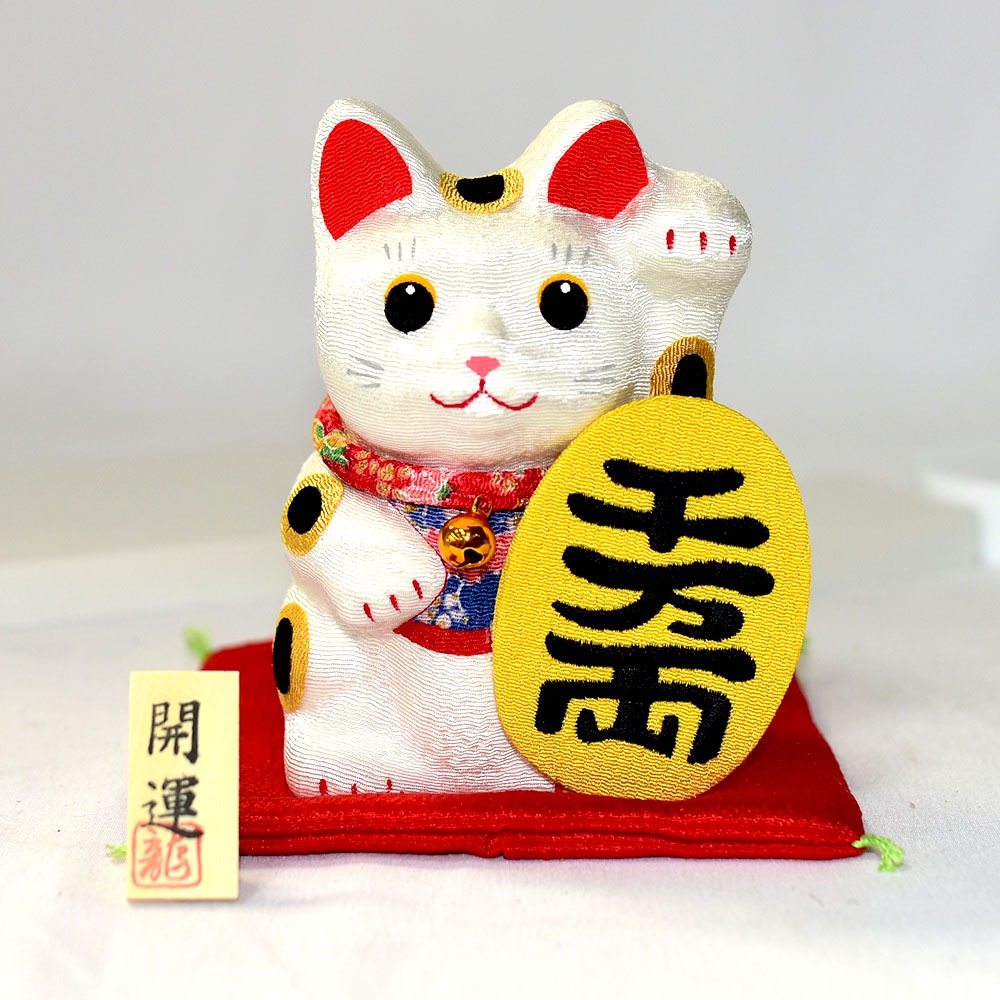 千萬兩 小判金幣 開運招財貓 吉祥物 日本製 龍虎作 絲綢包覆 14cm rc7881