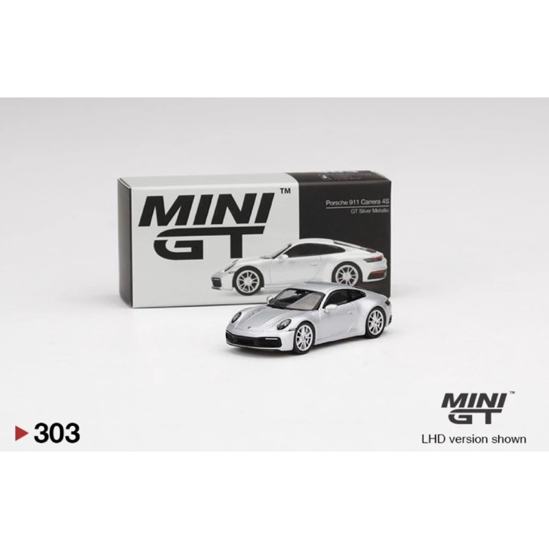 【K車庫】 MINI GT 303 Porsche 911 Carrera 4s 銀