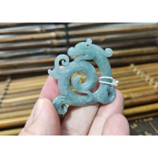 【禾賢行】天然翡翠.[瓜料]藍水鏤空雕龍騰九霄/飛黃騰達.精雕墬子.項鍊.玉珮.H24031500737