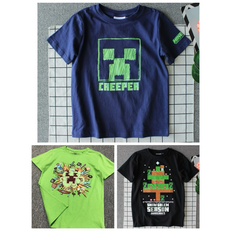 現貨❤️外貿出口Minecraft 我的世界麥塊t恤衣服創世神衣服短䄂苦力怕夏季純棉薄款棉質男童短短袖中大童上衣