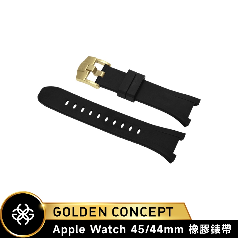 Golden Concept Apple Watch 45/44mm 黑橡膠錶帶 金錶扣 ST-45-RB-BK-G