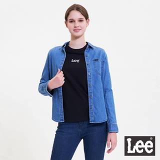 Lee 胸口織標口袋牛仔襯衫 女 Modern 中藍LL220369323