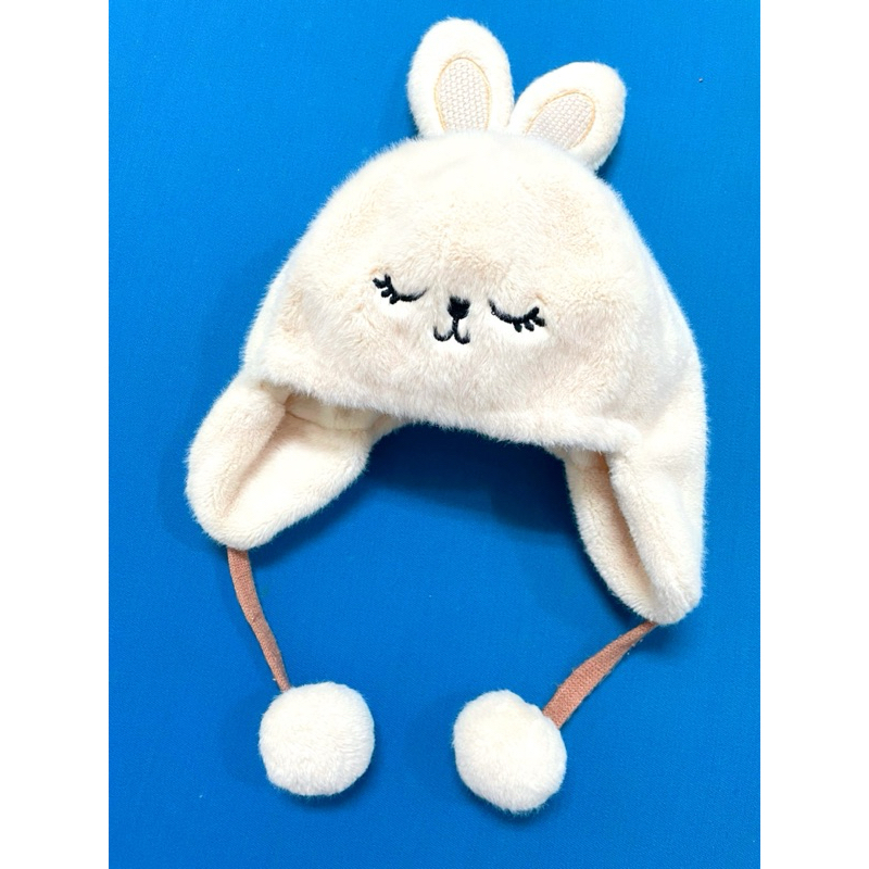 韓版韓系 童裝配件 新生兒 兒童 小孩 女寶 寶寶 可愛立體兔兔耳朵 毛絨絨球球毛帽 保暖帽子 二手 秋冬保暖