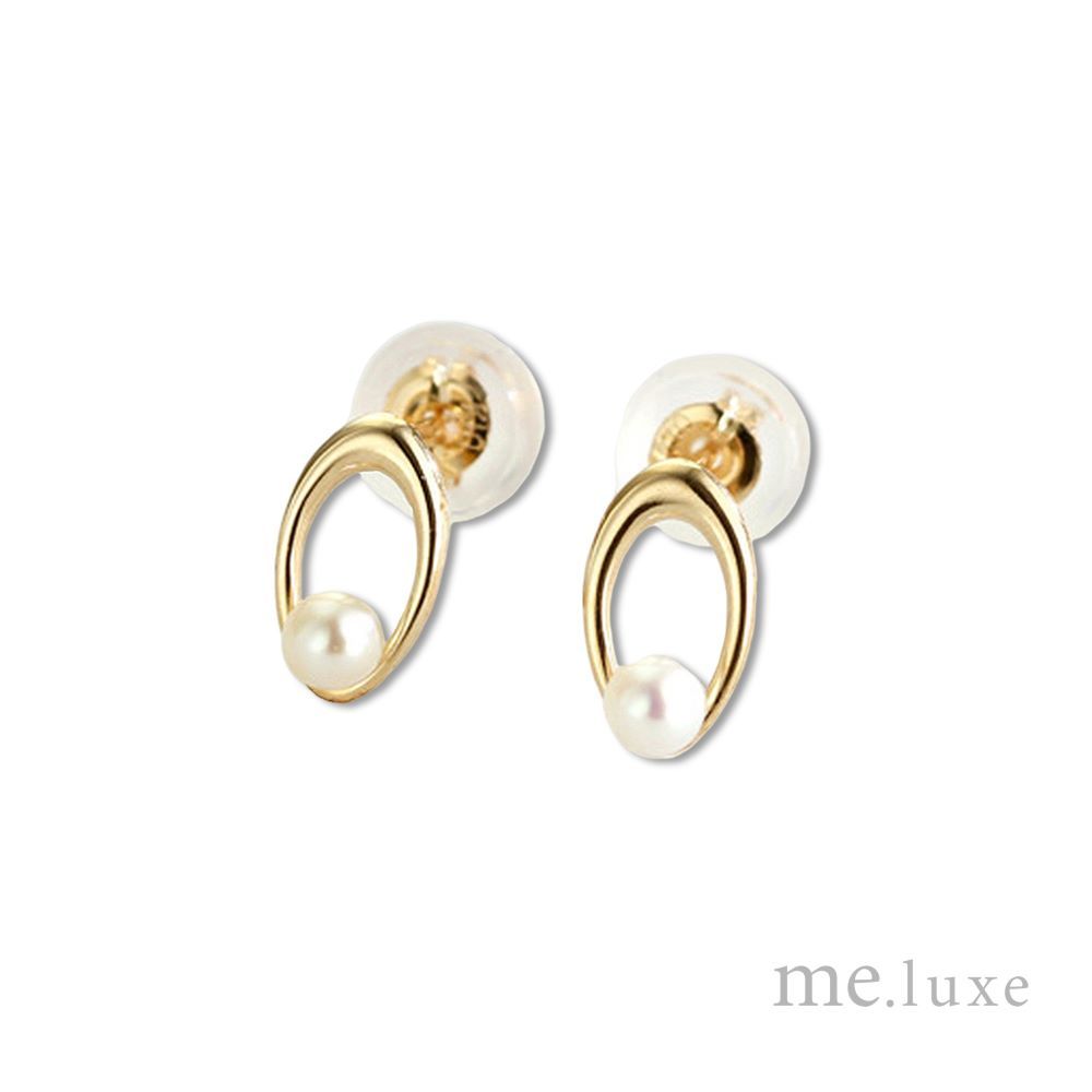 【me.luxe】K10橢圓框珍珠耳環