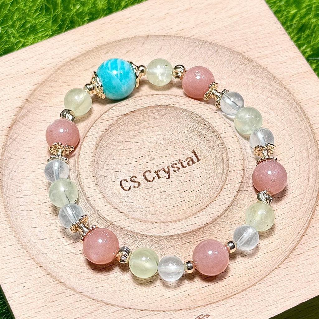 CS Crystal 編號663 - 天河石+橙月光石+葡萄石+透體海藍寶設計款