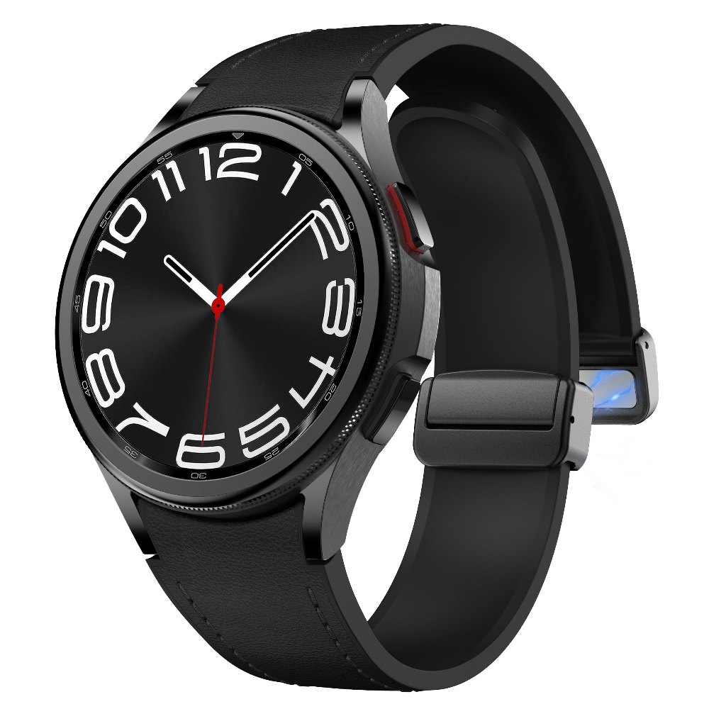 三星專用弧度 Galaxy watch6 矽膠貼皮錶帶 磁吸 Watch5 4 classic 真皮錶帶 折疊磁吸扣錶帶