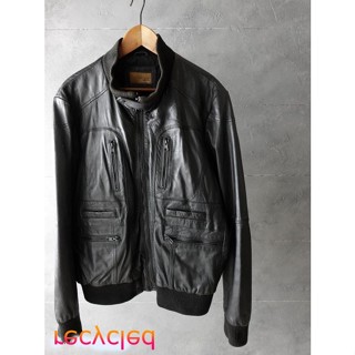 西班牙品牌 ZARA MAN 黑色 羊皮 立領騎士 真皮皮衣 XXL號