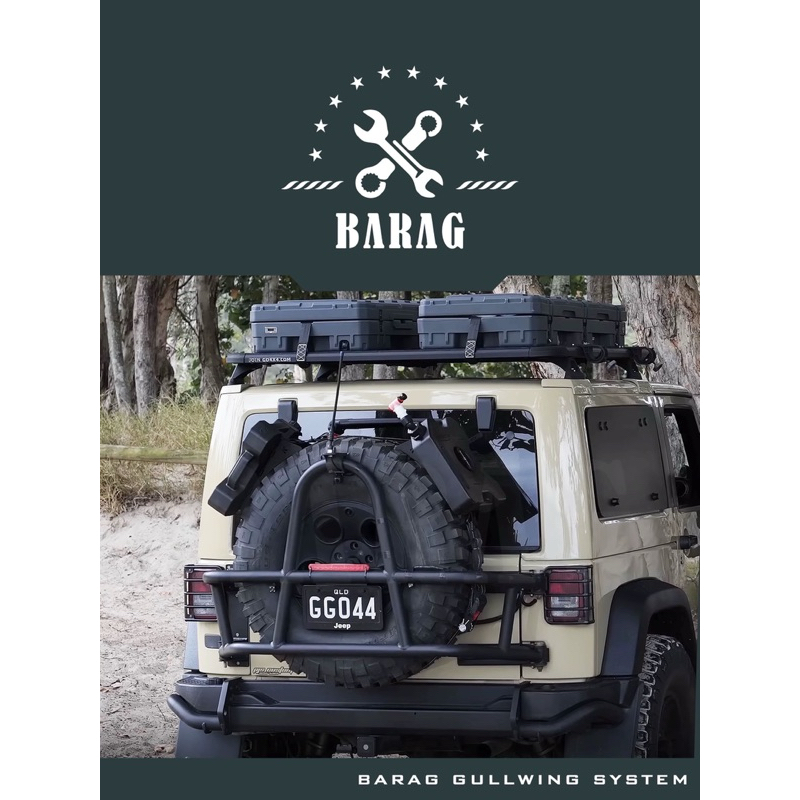 美國BARAG 通用型改裝後備胎專用油桶支架掛架#牧馬人#jimny#defender#越野#野營#儲水桶#油桶