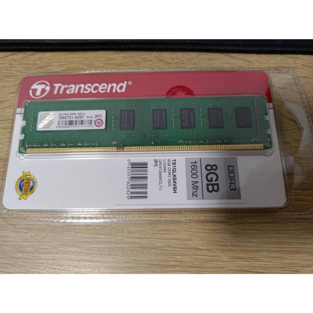 全新 Transcend 創見 8GB JetRam DDR3 1600 桌上型記憶體 (TS1GLK64V6H)